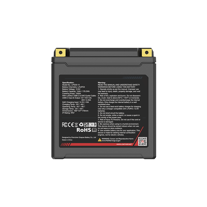 LOKITHOR LPS30-14 Smart Heavy-Duty LiFePO4 Motorcycle Battery