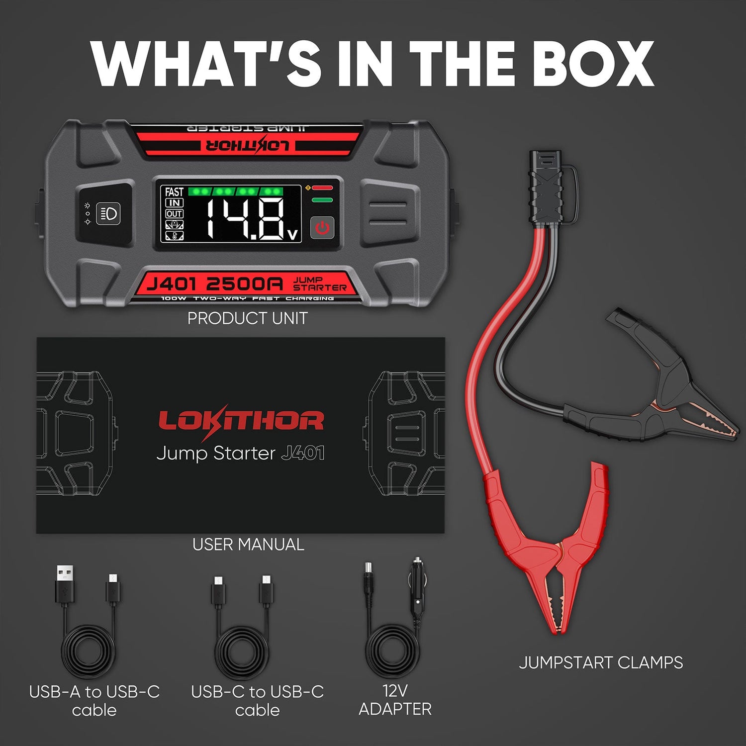 Lokithor J401 2500A 12V 74Wh Lithium Jump Starter