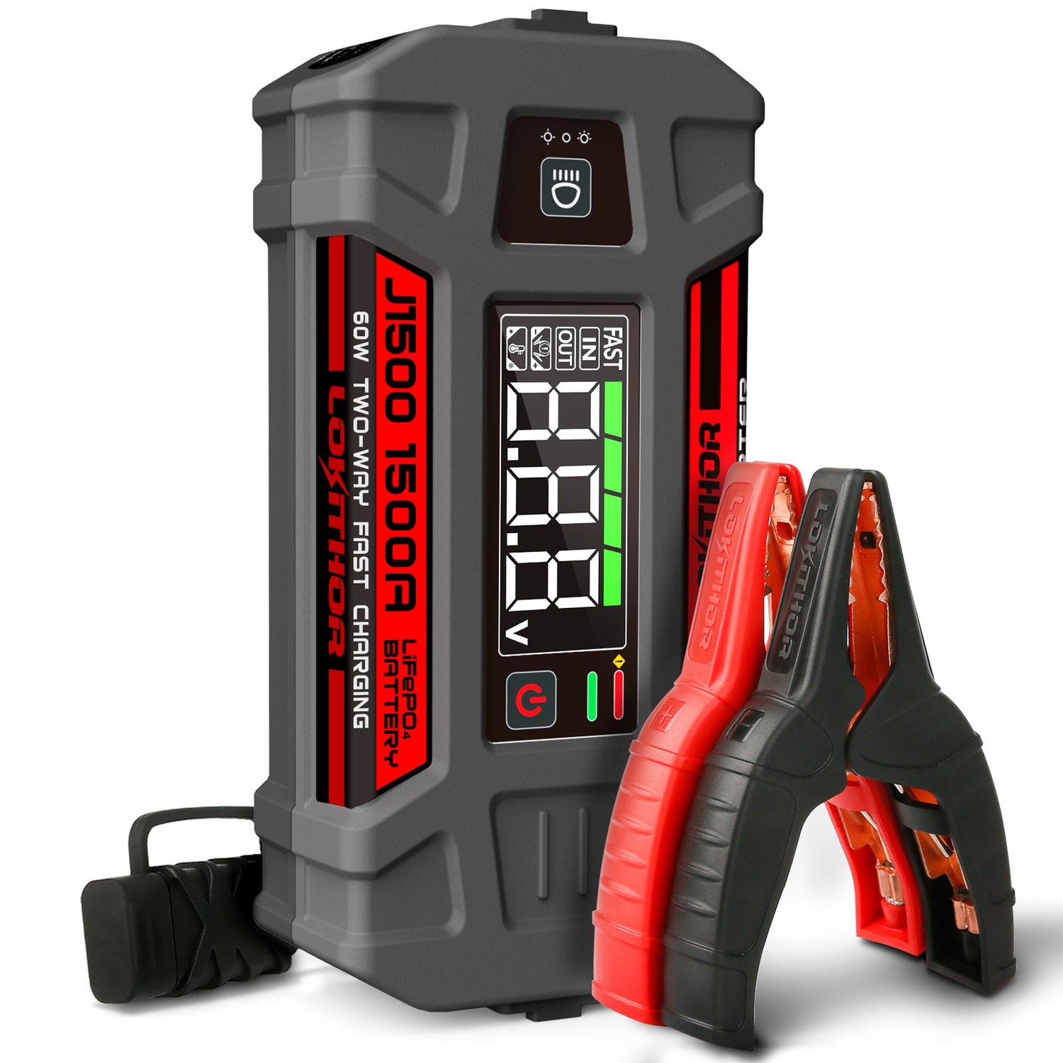 Lokithor J1500 1500A 12V 46Wh Lithium Jump Starter 4S LiFePO4 Type-C PD60W Two-way fast charging