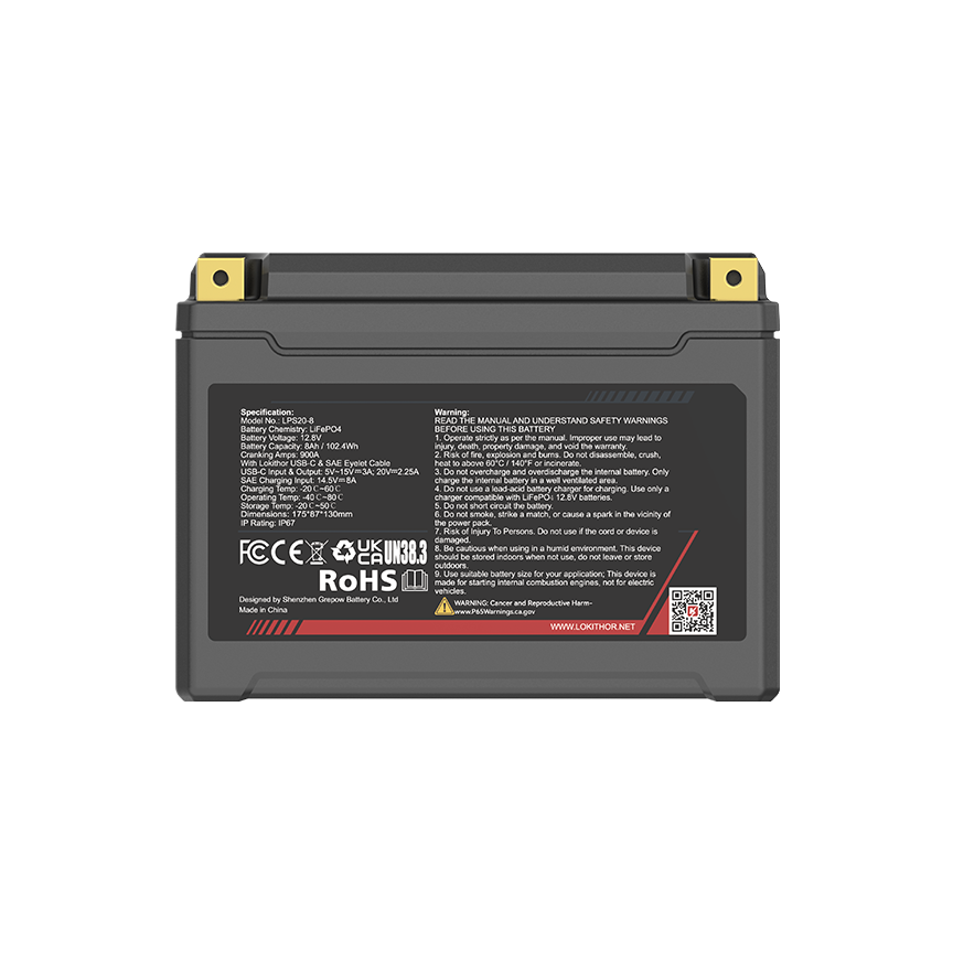 LOKITHOR LPS20-8 Smart LiFePO4 Premium Powersports Battery