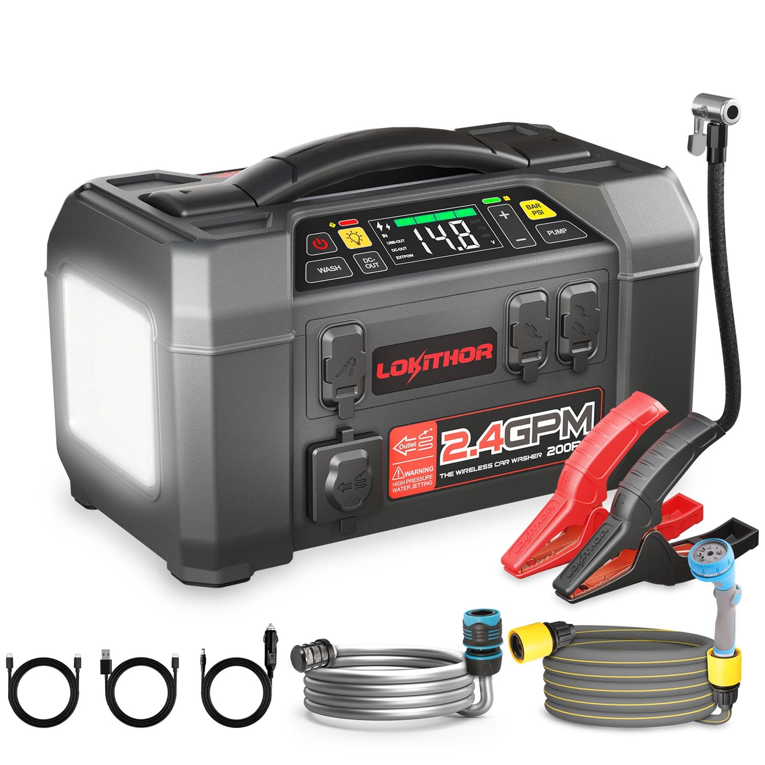 Lokithor AW401 12V 2500A 74Wh Lokithor Jump Starter / Car Washer / Power Bank / Led Light / Air Inflator 5 IN 1