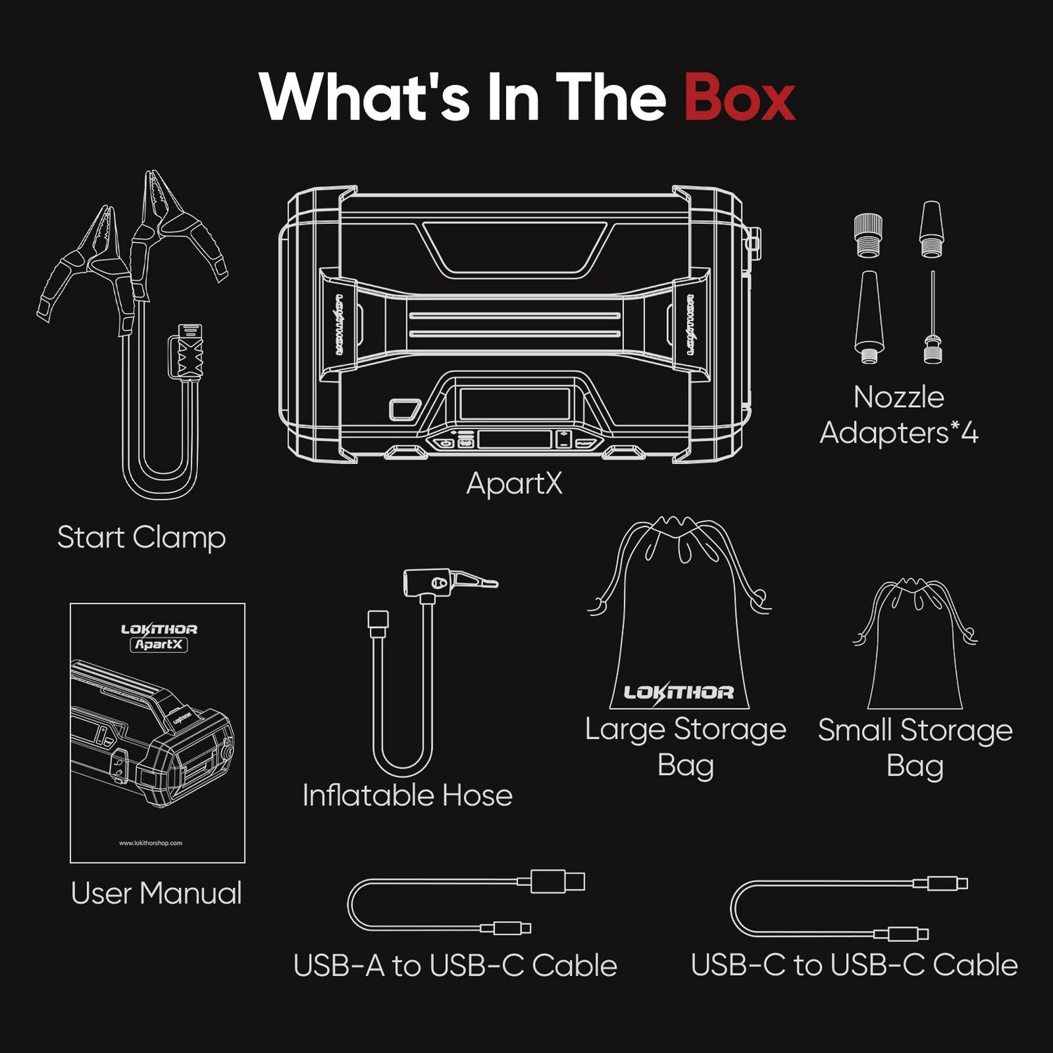Lokithor ApartX 12V Detachable Battery with Jump Starter / Power Bank / LED Light / Air Inflator 4 IN 1