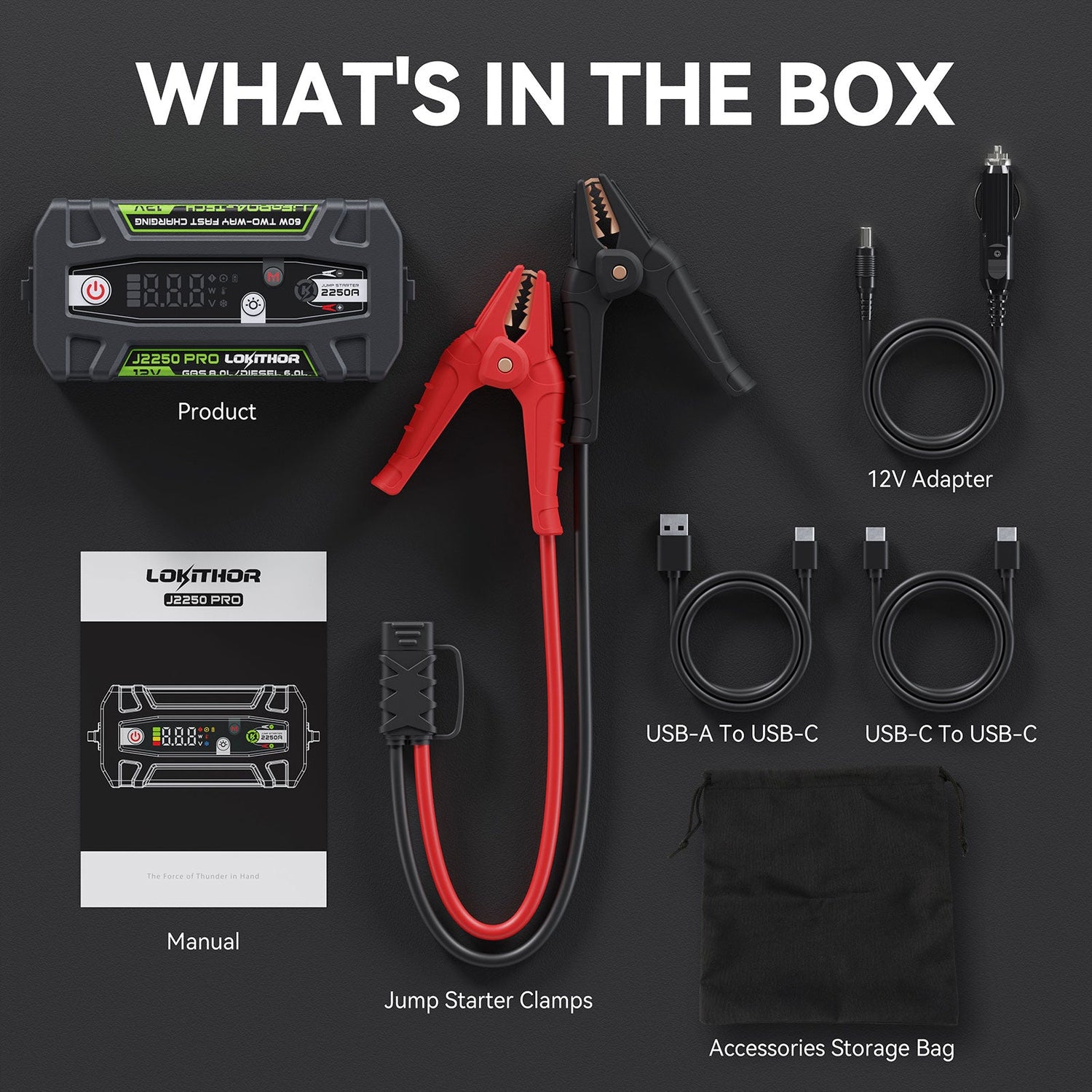 Lokithor J2250 PRO 12V 2250A 51.2Wh LiFePO₄ Jump Starter With ConnectMax Technology