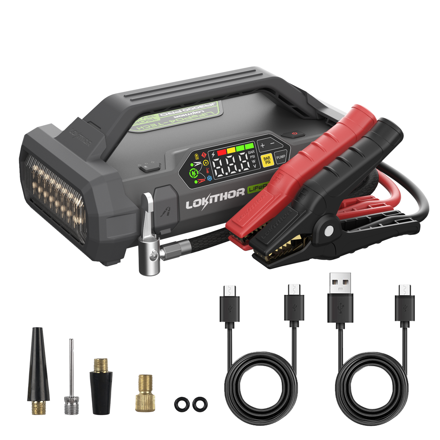 Lokithor JA3000 PRO 12V 3000A 46.08Wh LiFePO₄ Jump Starter With 150PSI Air Inflator and ConnectMax Technology